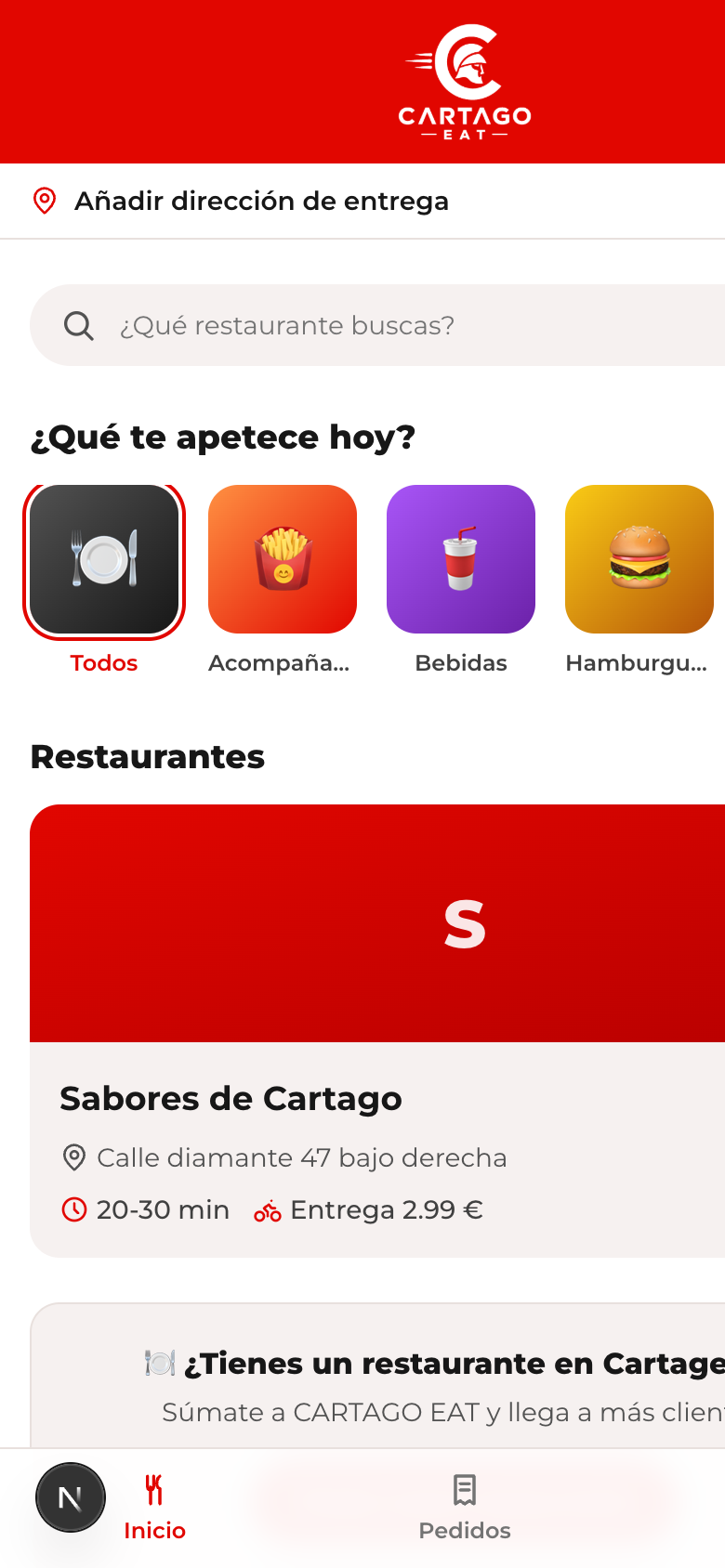 App CARTAGO EAT mostrando restaurantes de Cartagena